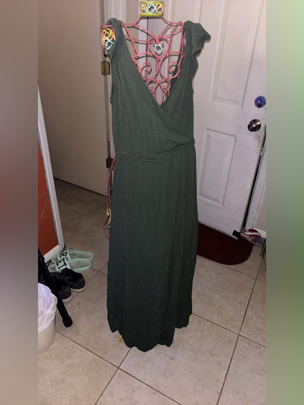Xhilaration Olive Green Sleeveless Wrap Maxi Dress